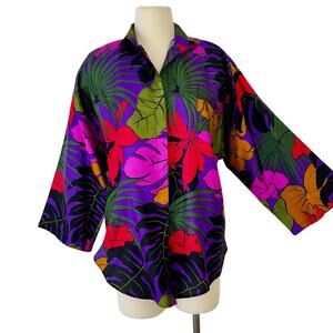 Alexandra Thai Silk Vintage Button Up Shirt Blouse Floral Multi XL